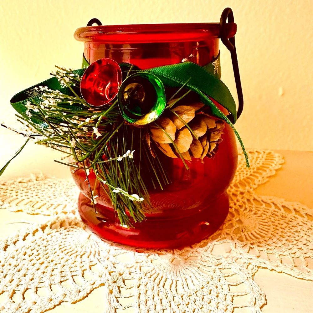 Glass Holiday Candle Holder